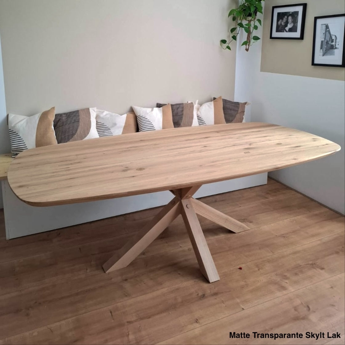 Deens Ovale Eettafel Perry | Deens Ovaal Eiken Blad | Handgemaakte Eiken Matrix Poot | Matte Transparante Lak
