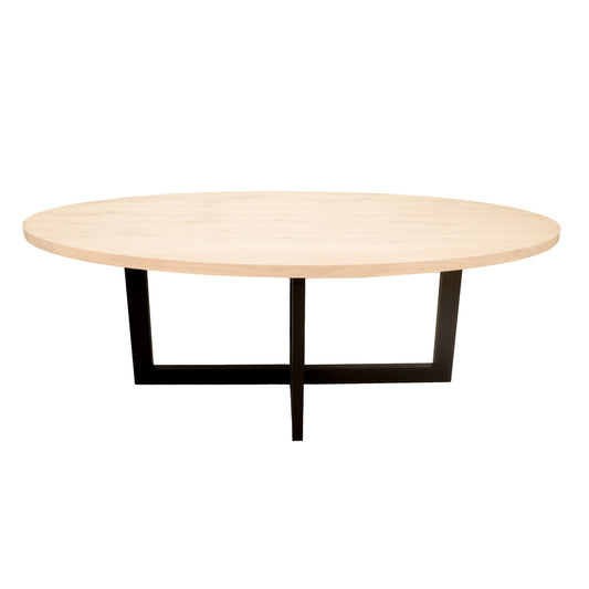 Ovale Eettafel Charles | Ovaal Eiken Blad | Stalen Zwart Gepoedercoate Dubbele-U Poot 1