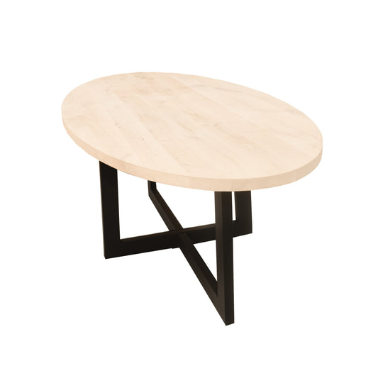 Ovale Eettafel Charles | Ovaal Eiken Blad | Stalen Zwart Gepoedercoate Dubbele-U Poot 2