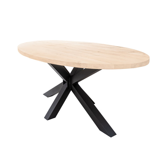 Ovale Eettafel Mills | Ovaal Eiken Blad | Stalen Zwart Gepoedercoate Matrix Poot 2