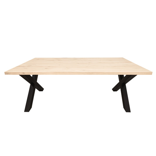 Rechthoekige Eettafel Kent | Rechthoekig Eiken Blad | Stalen Zwart Gepoedercoate X Poot 1