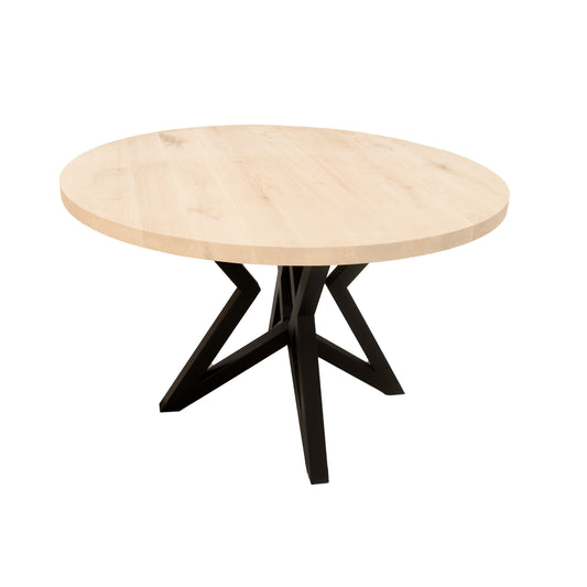 Ronde Eettafel Aurora | Ronde Eiken Blad | Stalen Zwart Gepoedercoate Sterren Poot 2