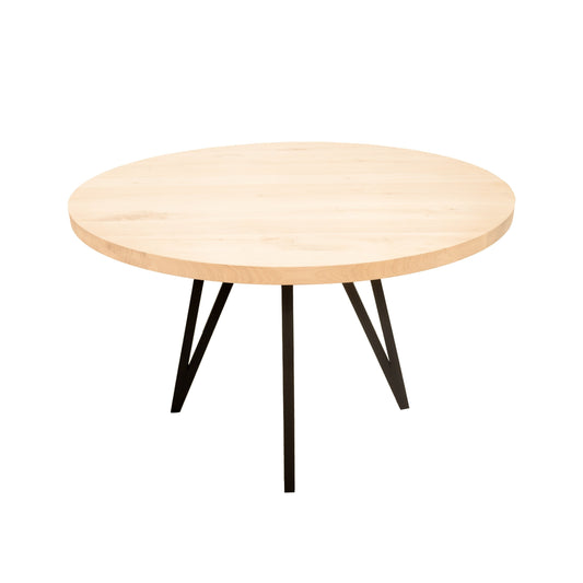 Ronde Eettafel Chandeler | Ronde Eiken Blad | Stalen Zwart Gepoedercoate Steel Poot 1
