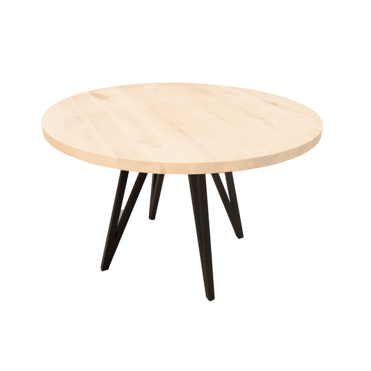 Ronde Eettafel Chandeler | Ronde Eiken Blad | Stalen Zwart Gepoedercoate Steel Poot 2