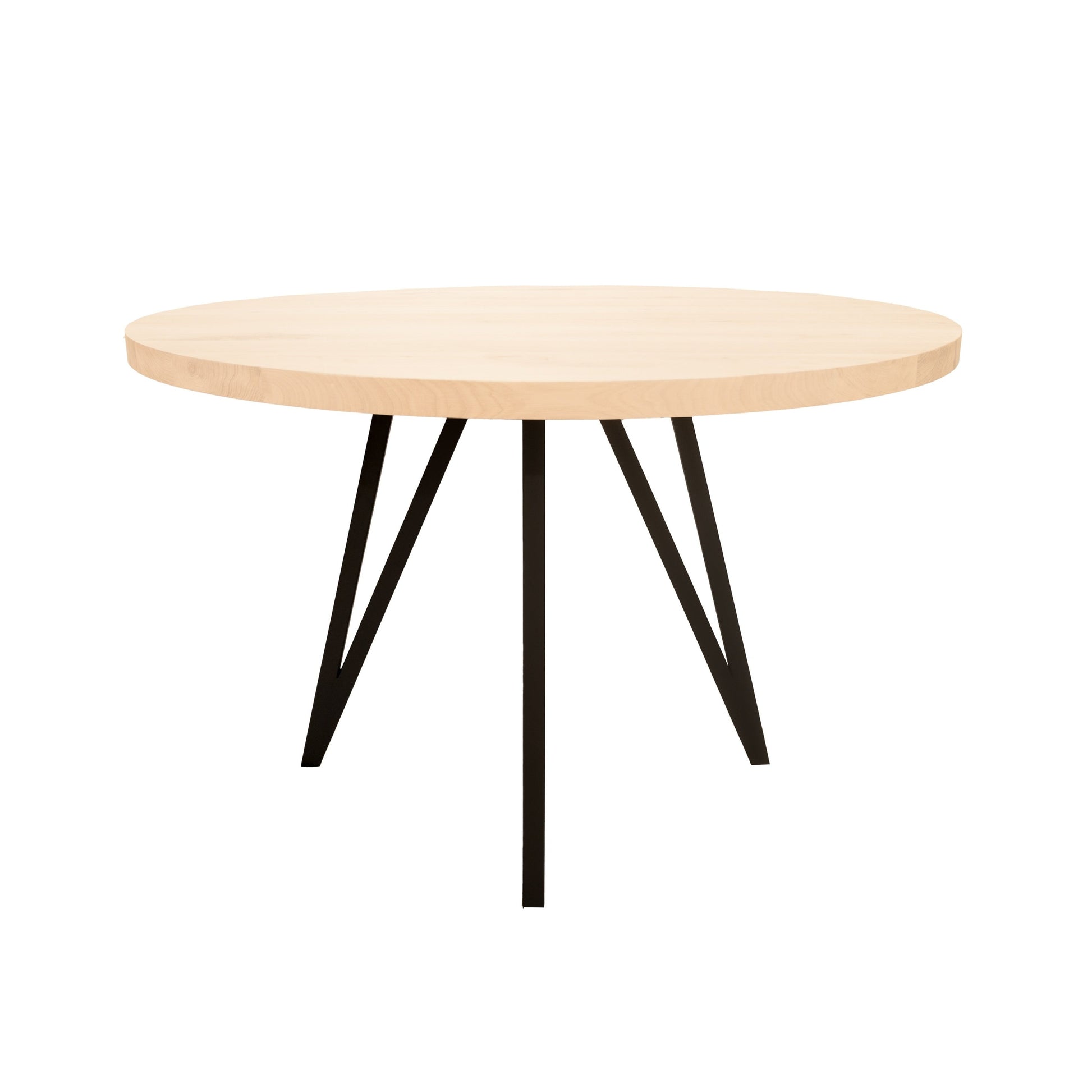Ronde Eettafel Chandeler | Ronde Eiken Blad | Stalen Zwart Gepoedercoate Steel Poot 3