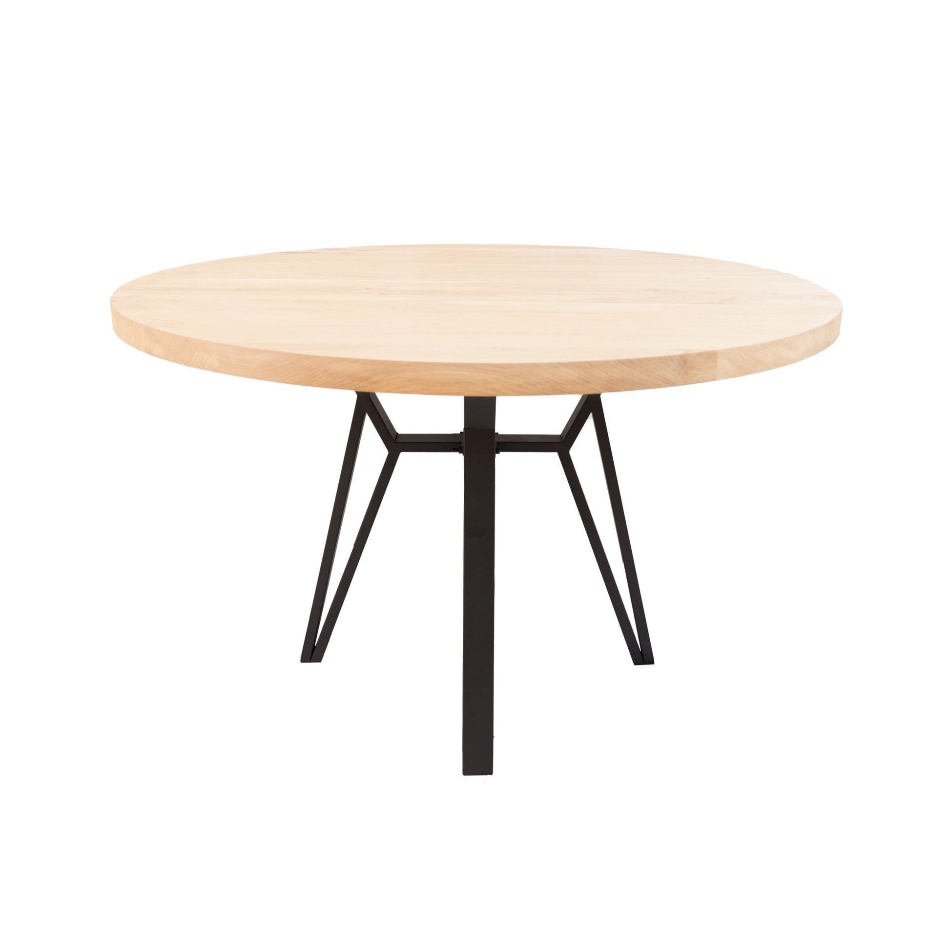 Ronde Eettafel Pierce | Ronde Eiken Blad | Stalen Zwart Gepoedercoate Vlinder poot 1