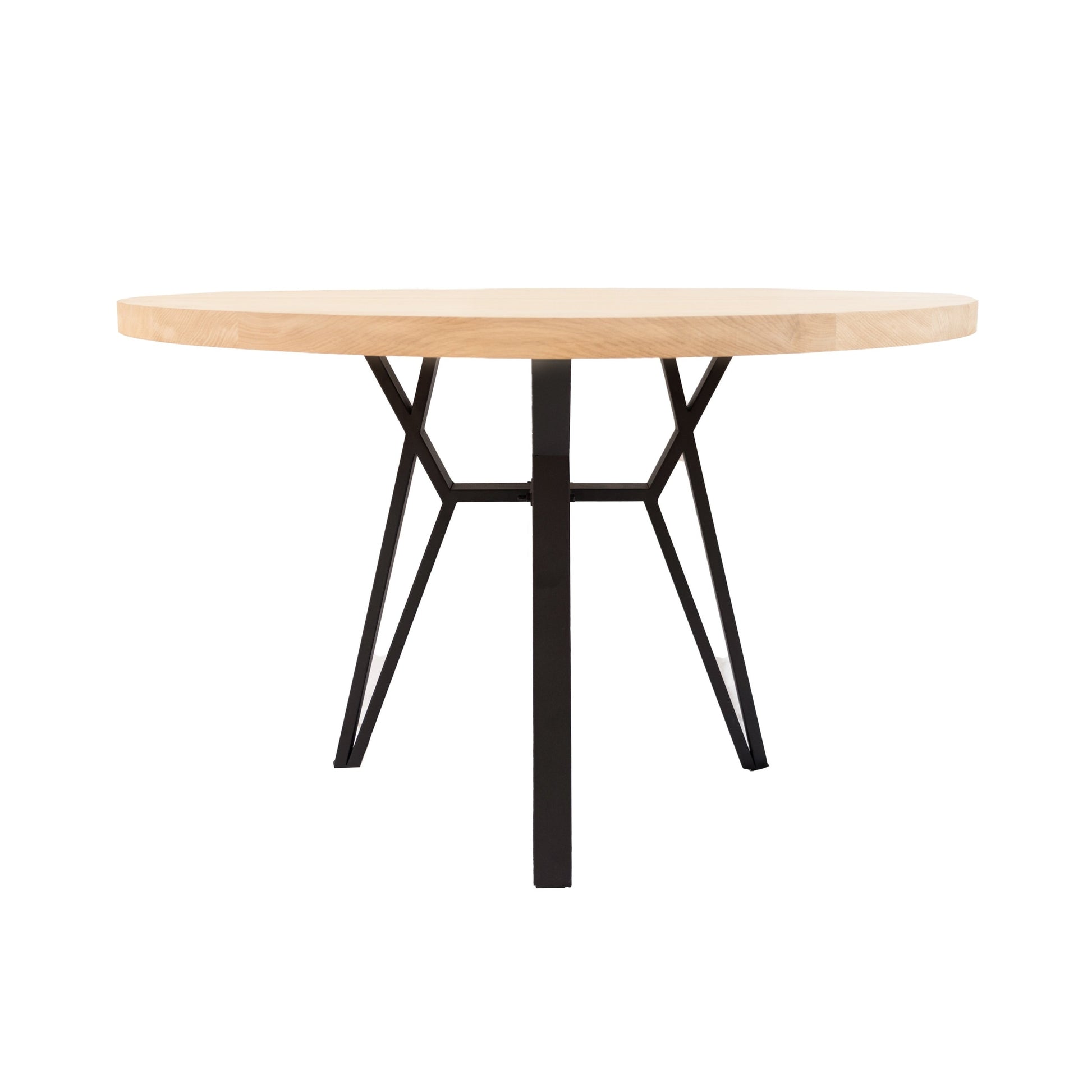 Ronde Eettafel Pierce | Ronde Eiken Blad | Stalen Zwart Gepoedercoate Vlinder poot 3