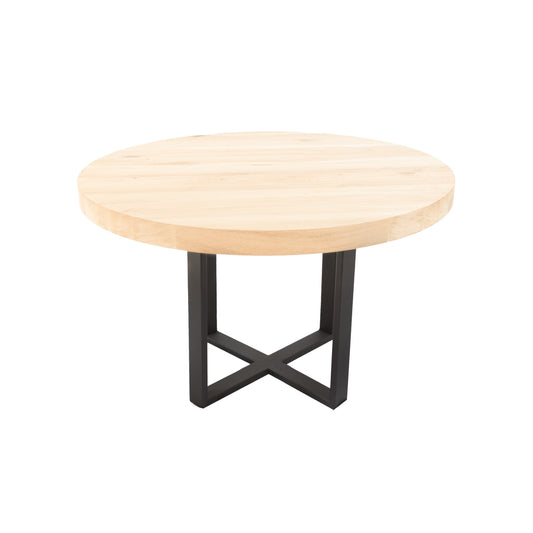 Ronde Salontafel Chester | Ronde Eiken Blad | Stalen Zwart Gepoedercoate Dubbele U Poot 1