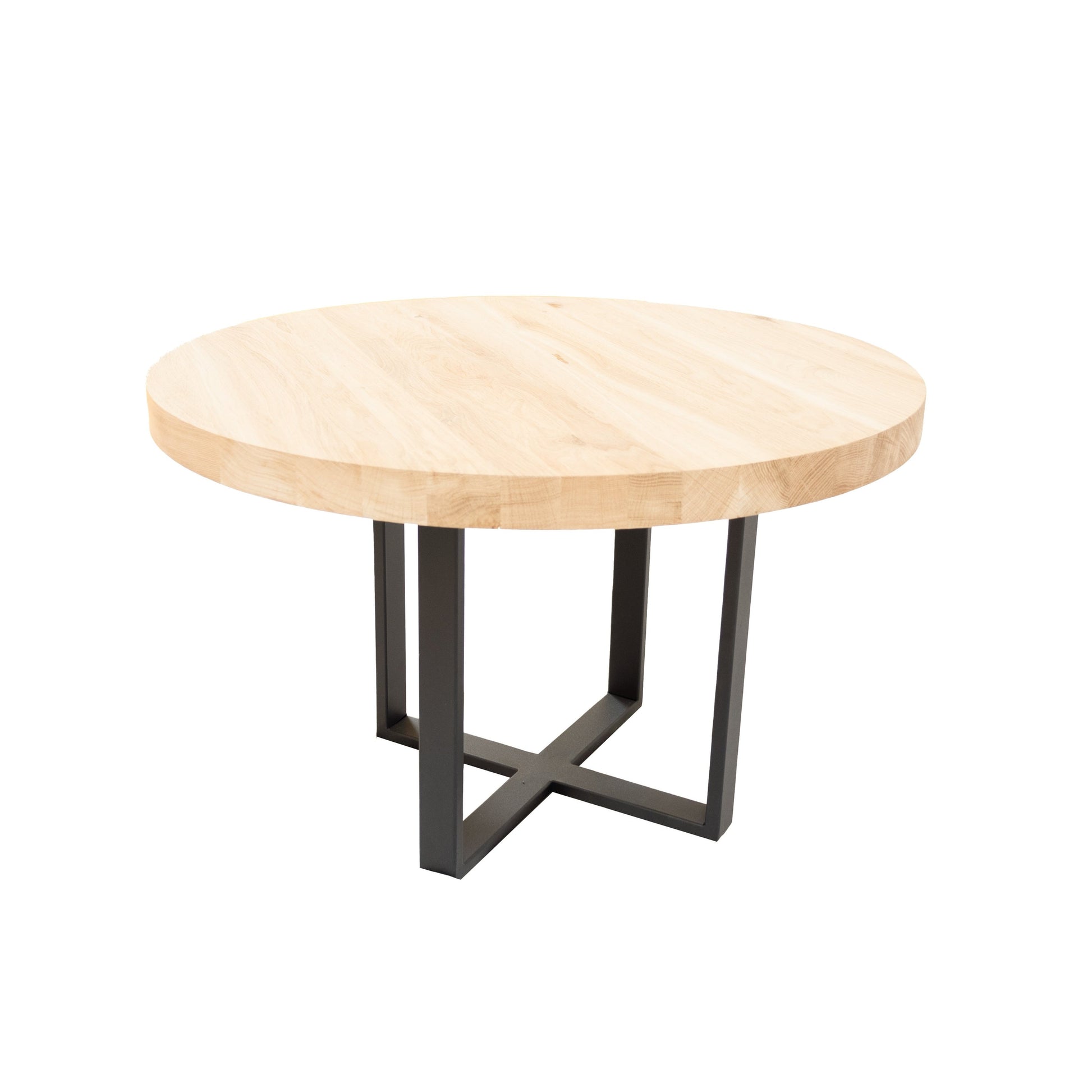 Ronde Salontafel Chester | Ronde Eiken Blad | Stalen Zwart Gepoedercoate Dubbele U Poot 2
