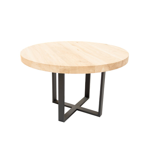 Ronde Salontafel Chester | Ronde Eiken Blad | Stalen Zwart Gepoedercoate Dubbele U Poot 2