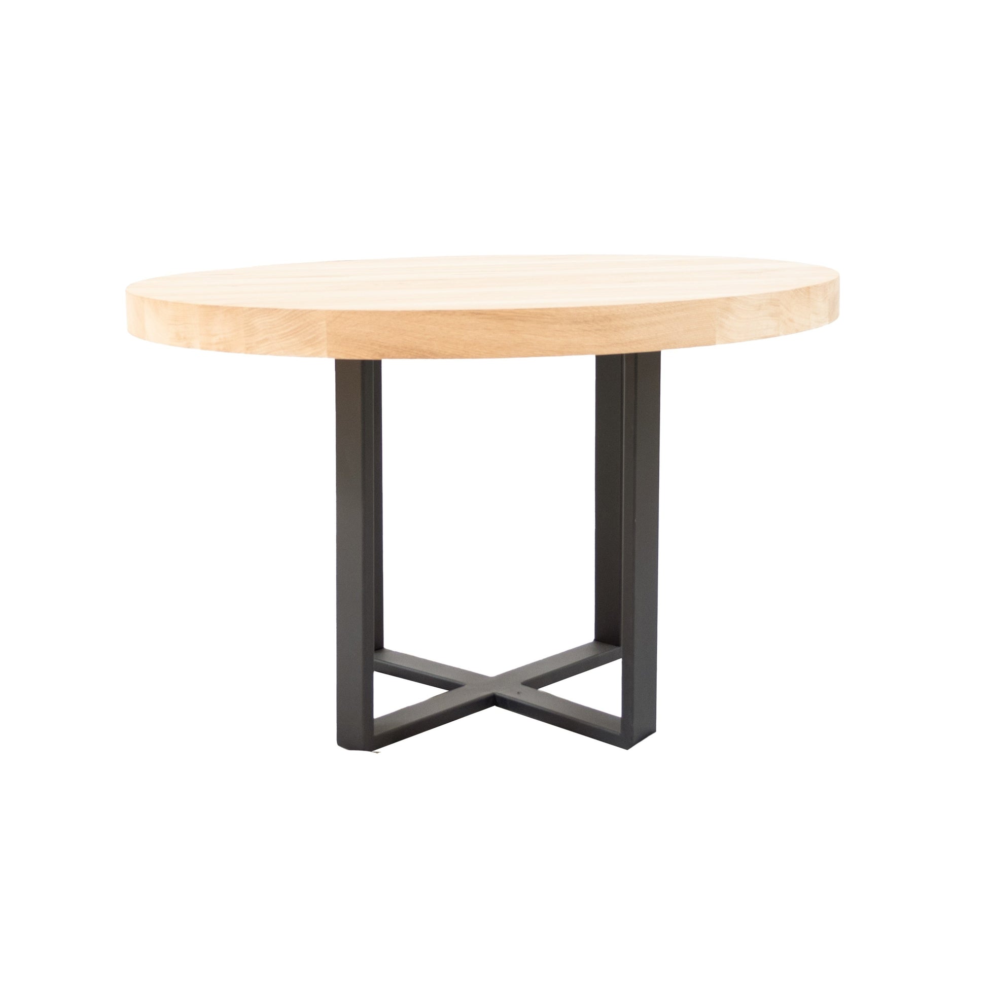 Ronde Salontafel Chester | Ronde Eiken Blad | Stalen Zwart Gepoedercoate Dubbele U Poot 3