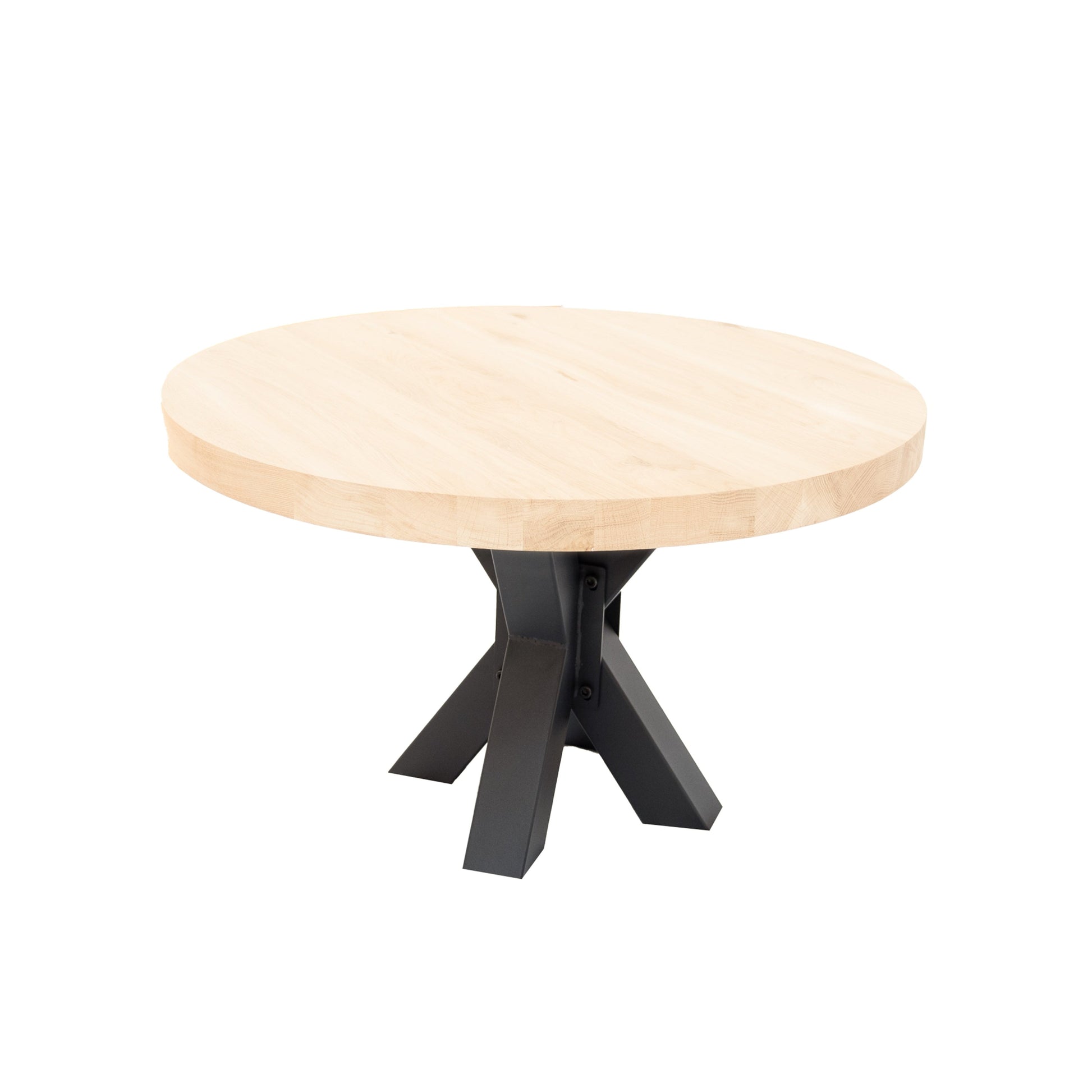 Ronde Salontafel Fisher | Ronde Eiken Blad | Stalen Zwart Gepoedercoate Matrix Poot 2