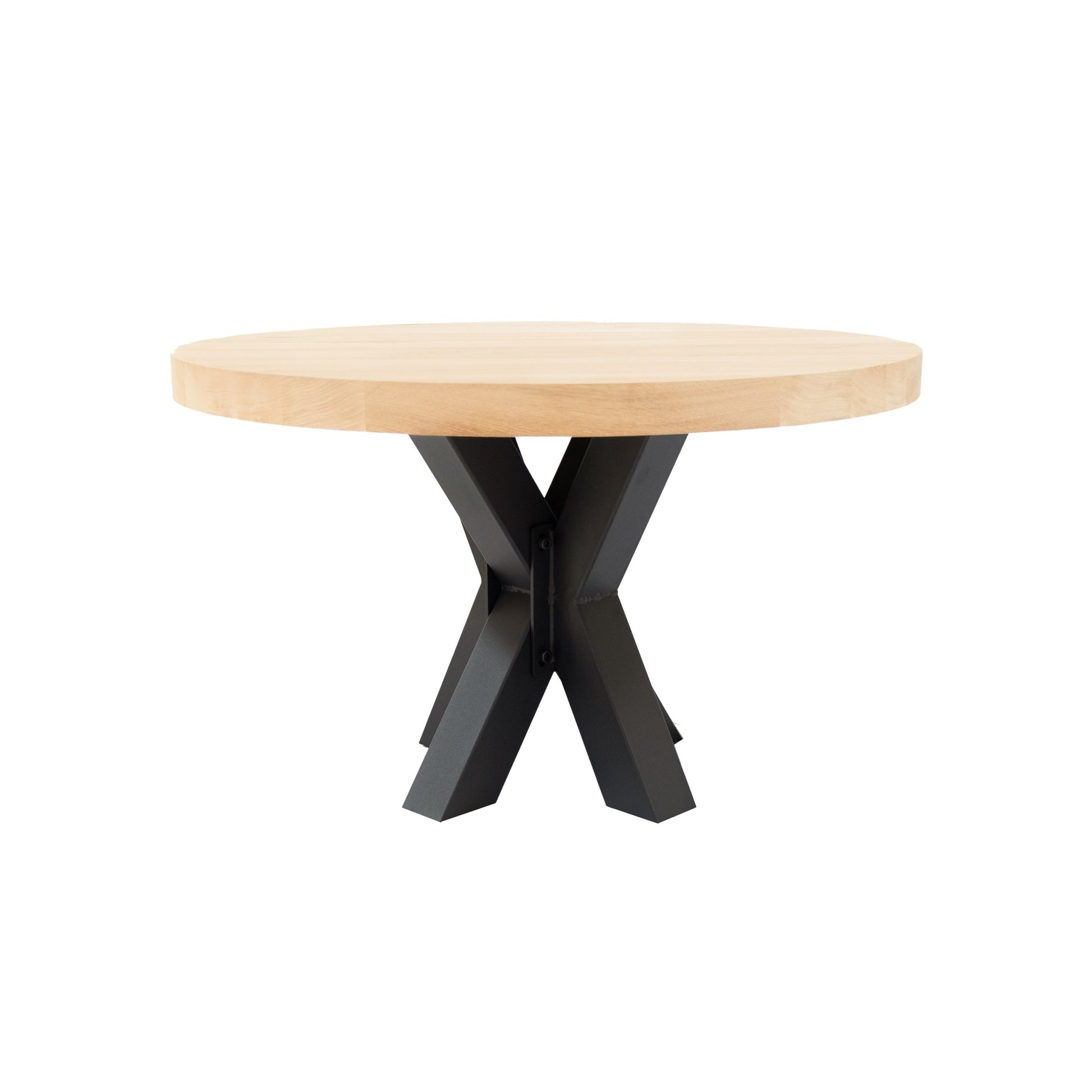 Ronde Salontafel Fisher | Ronde Eiken Blad | Stalen Zwart Gepoedercoate Matrix Poot 3